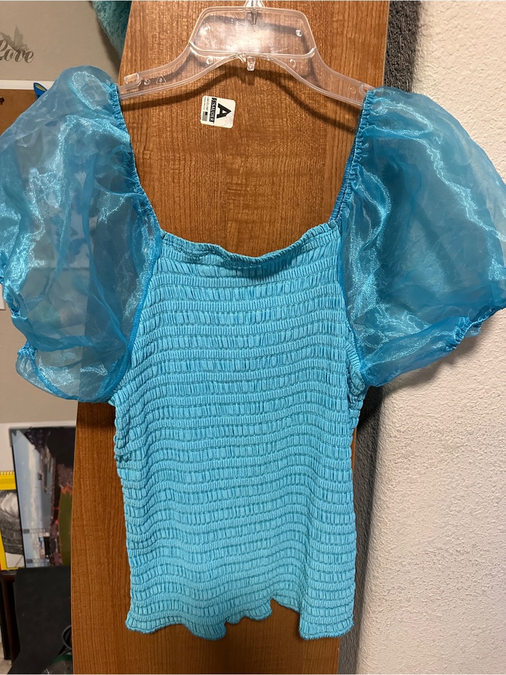 Mirror Image Blue Puff-Sleeve Smocked Women’s Top Small